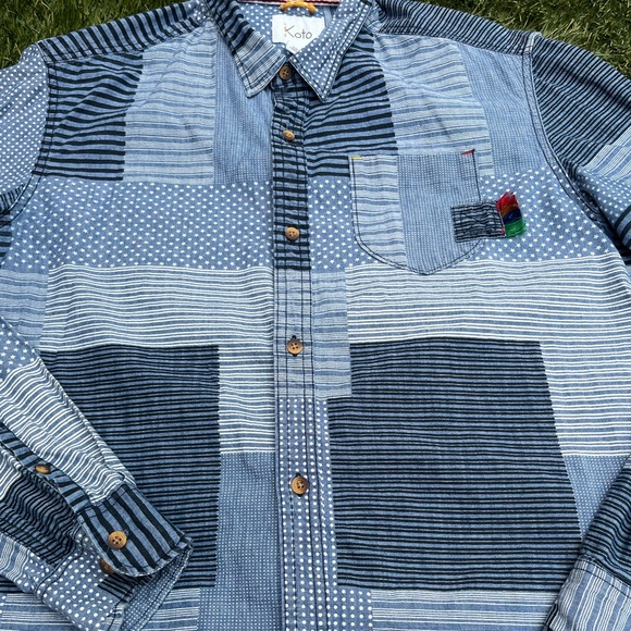 Koto Patchwork Denim Shirt Button Down Long Sleeve with Embroidery - Picture 4 of 16